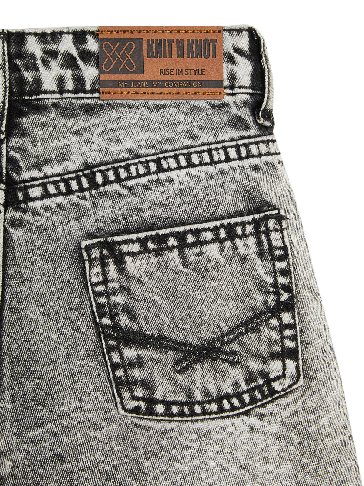 Knit N Knot Girls’ Grey Cloud Washed Distressed Cotton Denim Jeans Shorts – Adjustable Elastic Waist, Frayed Hem, Casual Wear for Kids