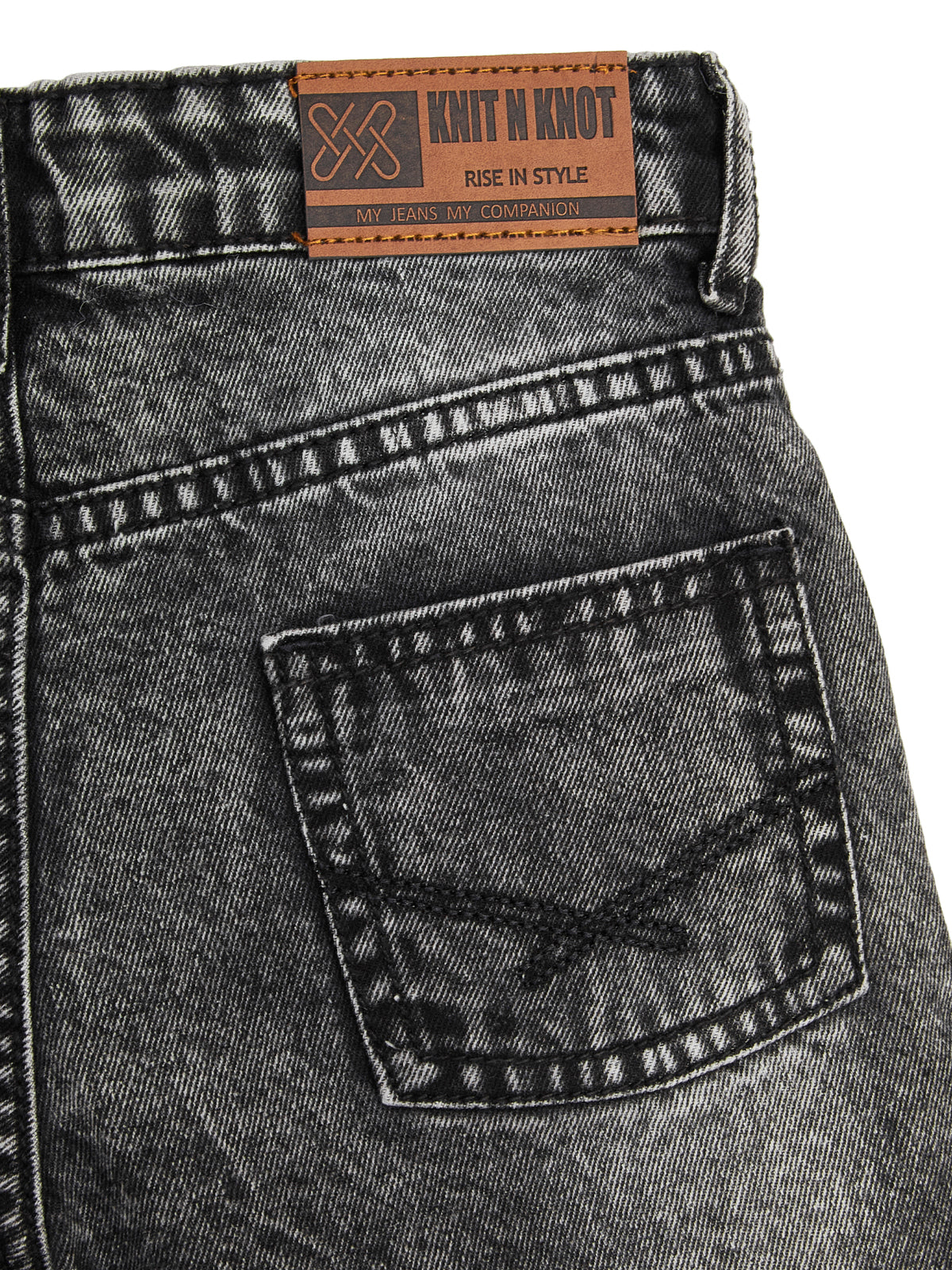 Knit N Knot Girls Black Cloud Washed Distressed Cotton Denim Jeans Shorts, Adjustable Elastic Waist, Casual Wear for Kids