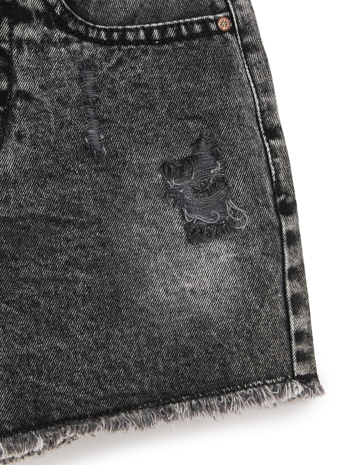 Knit N Knot Girls Black Cloud Washed Distressed Cotton Denim Jeans Shorts, Adjustable Elastic Waist, Casual Wear for Kids