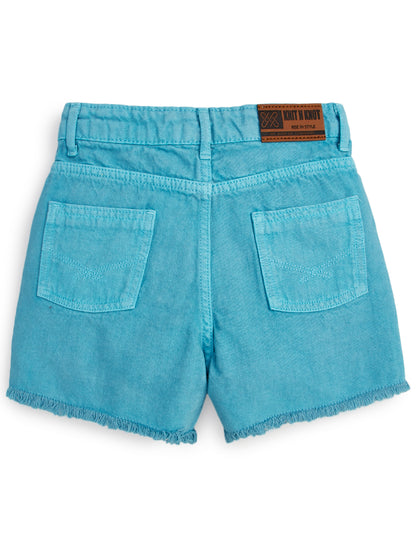 Knit N Knot Girls' Light Turquoise High Waist Denim Shorts with Frayed Bottom