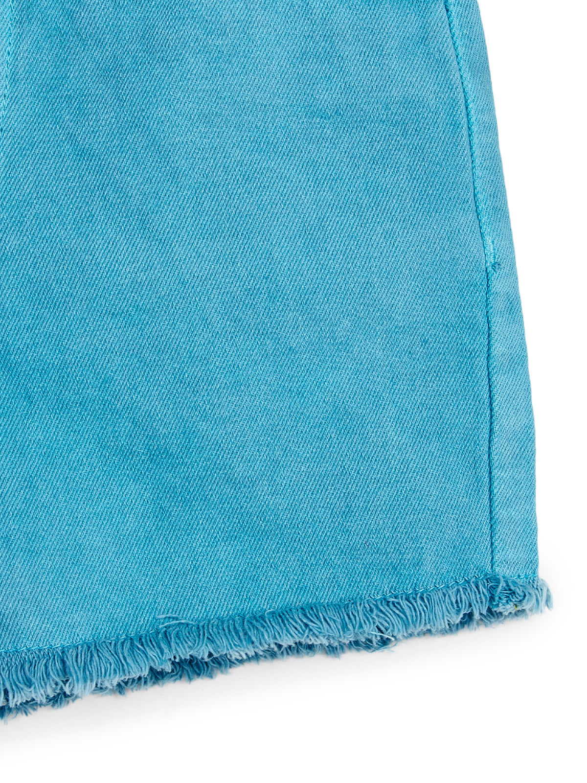 Knit N Knot Girls' Light Turquoise High Waist Denim Shorts with Frayed Bottom