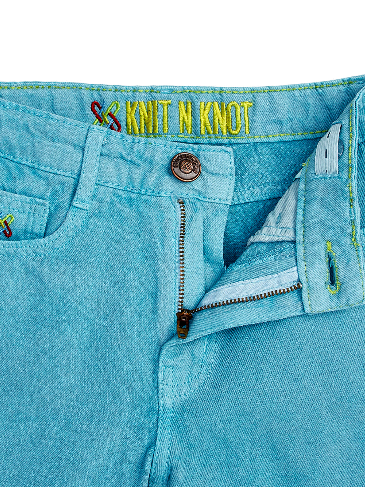 Knit N Knot Girls' Light Turquoise High Waist Denim Shorts with Frayed Bottom