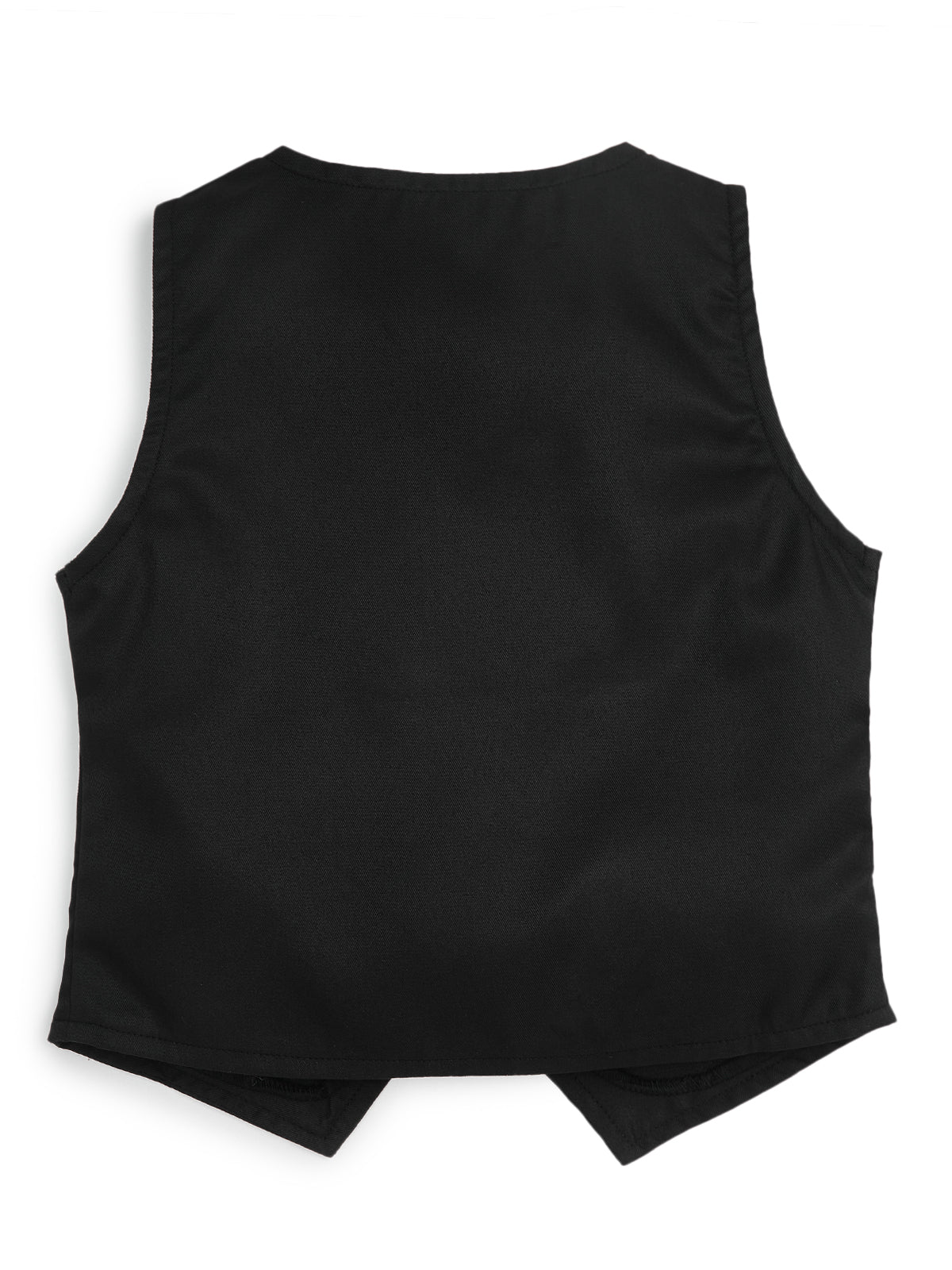 Knit N Knot Girls Black Solid Sleeveless Waistcoat | Premium Textured V-Neck Button Closure Casual, Party Vest Jacket Top| Stylish Formal Layering Jacket