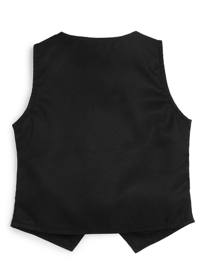 Knit N Knot Girls Black Solid Sleeveless Waistcoat | Premium Textured V-Neck Button Closure Casual, Party Vest Jacket Top| Stylish Formal Layering Jacket