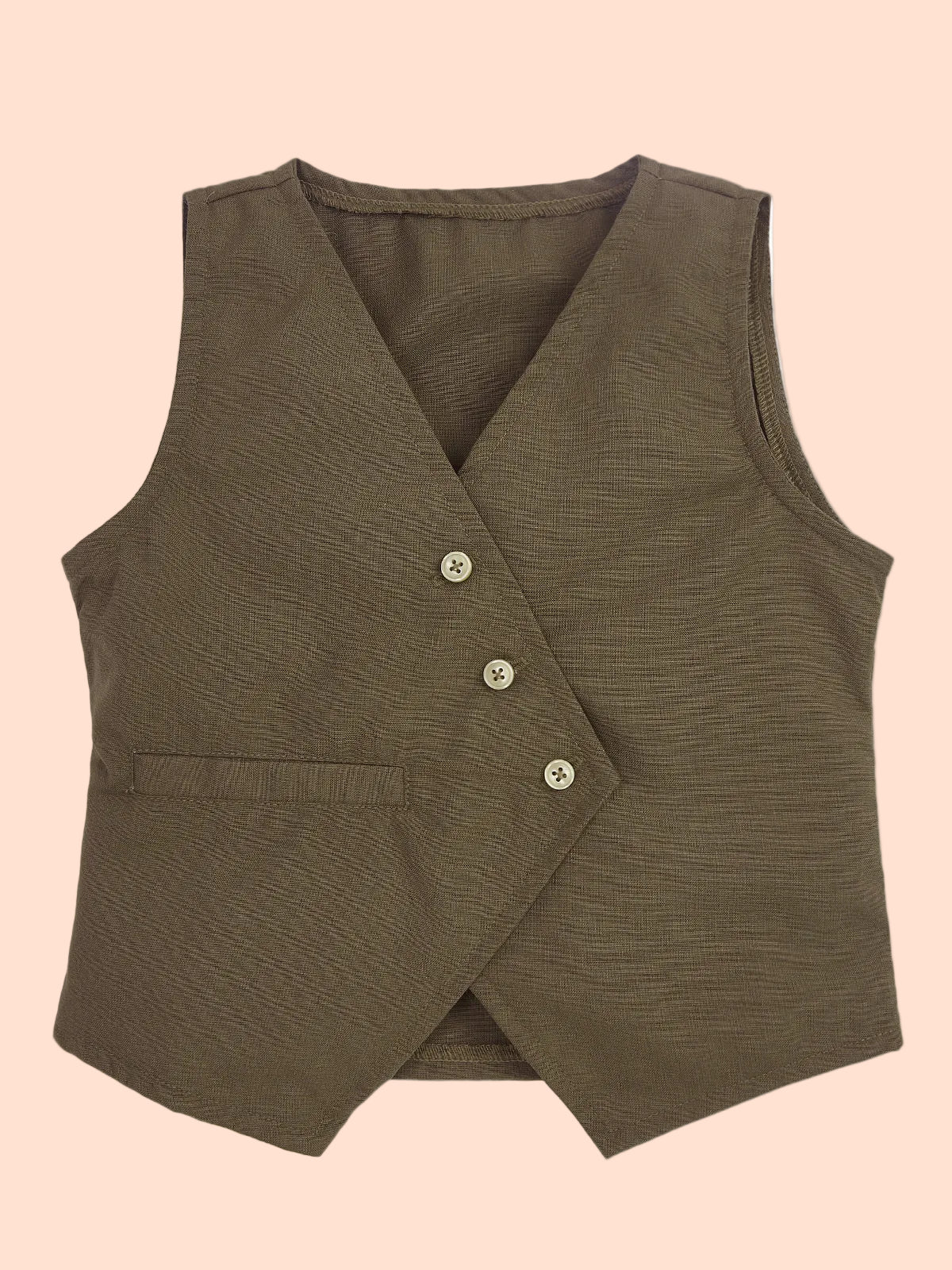 Knit N Knot Girls Khaki Solid Sleeveless Waistcoat | Premium Textured V-Neck Button Closure Casual, Party Vest Jacket Top| Stylish Formal Layering Jacket