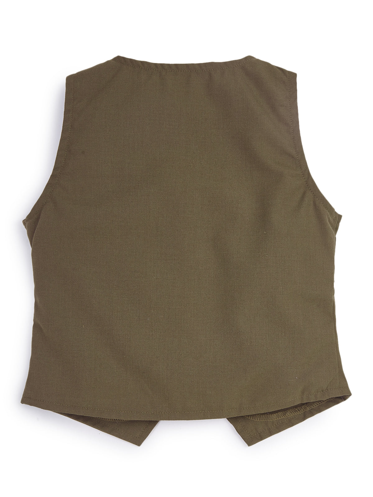 Knit N Knot Girls Khaki Solid Sleeveless Waistcoat | Premium Textured V-Neck Button Closure Casual, Party Vest Jacket Top| Stylish Formal Layering Jacket
