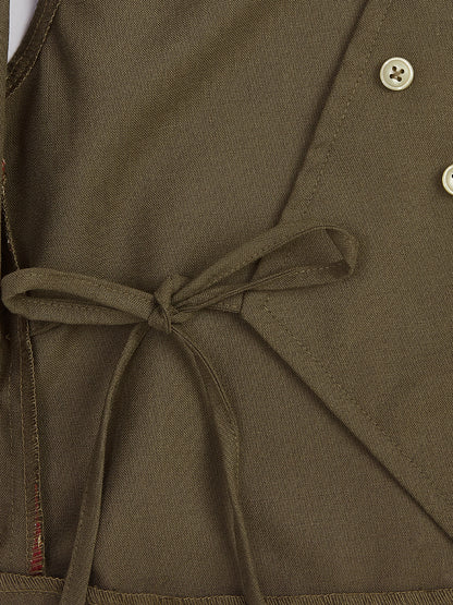 Knit N Knot Girls Khaki Solid Sleeveless Waistcoat | Premium Textured V-Neck Button Closure Casual, Party Vest Jacket Top| Stylish Formal Layering Jacket