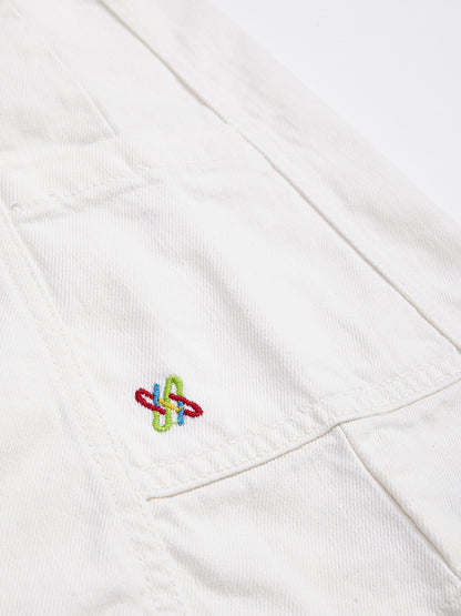 Knit N Knot Girls White Embroidered Denim Dungaree Dress | Adjustable Straps, Bib Pocket, Casual & Party | Soft Cotton-Rich Jeans Overall for Kids and Teenagers