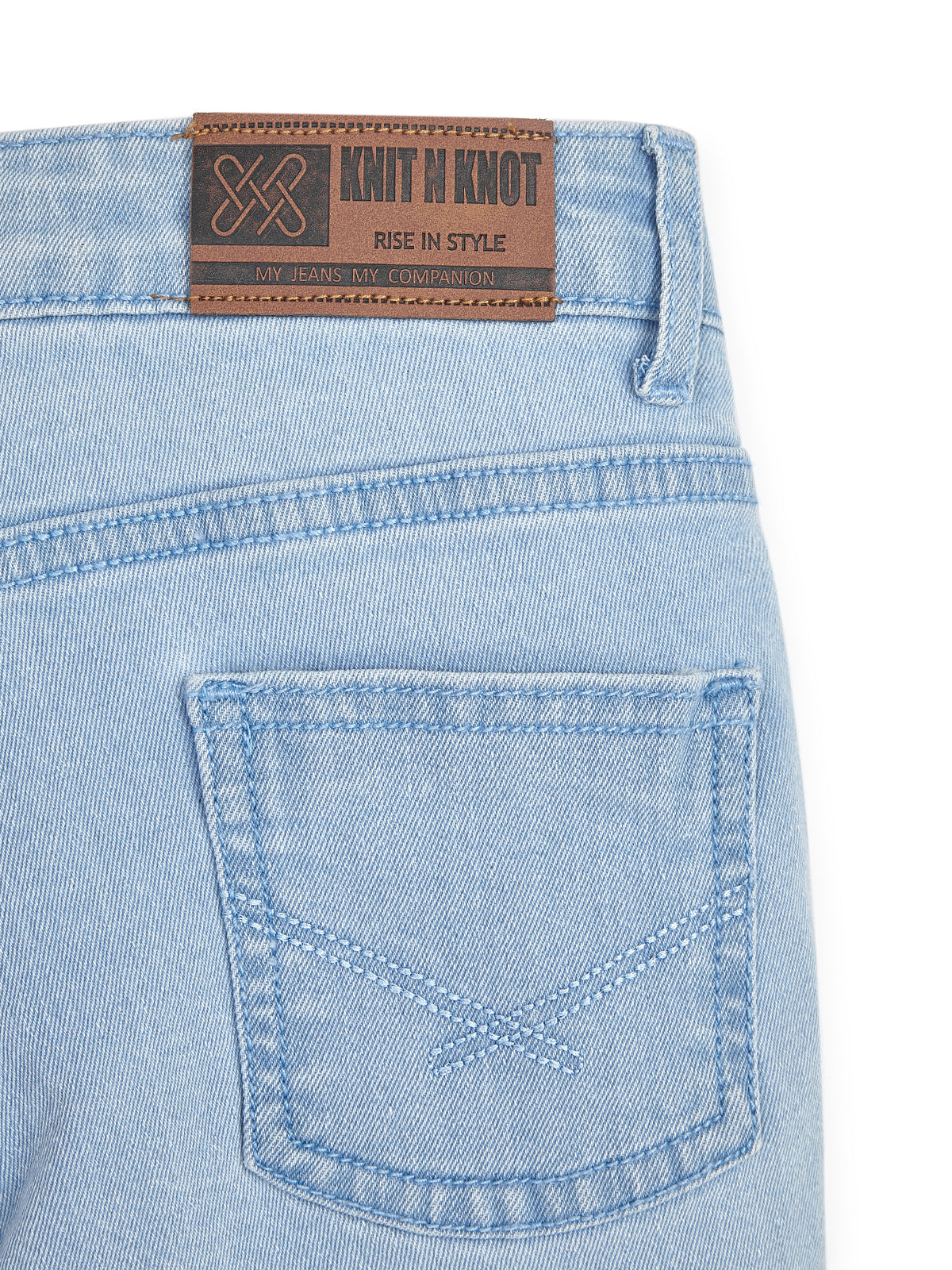 Knit N Knot Girls Bell Bottom Jeans with Lace Panels | Light Blue Flared Denim Jeans for Girls | Stylish Casual Low Waist Wide Leg Jeans for Kids