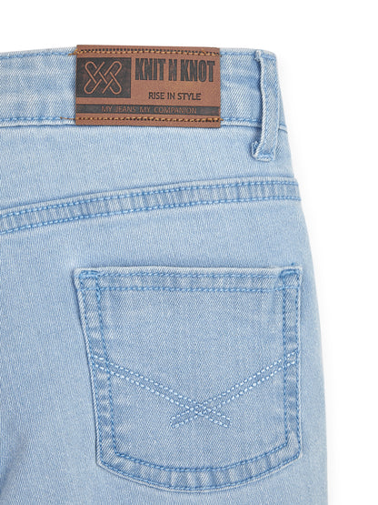 Knit N Knot Girls Bell Bottom Jeans with Lace Panels | Light Blue Flared Denim Jeans for Girls | Stylish Casual Low Waist Wide Leg Jeans for Kids
