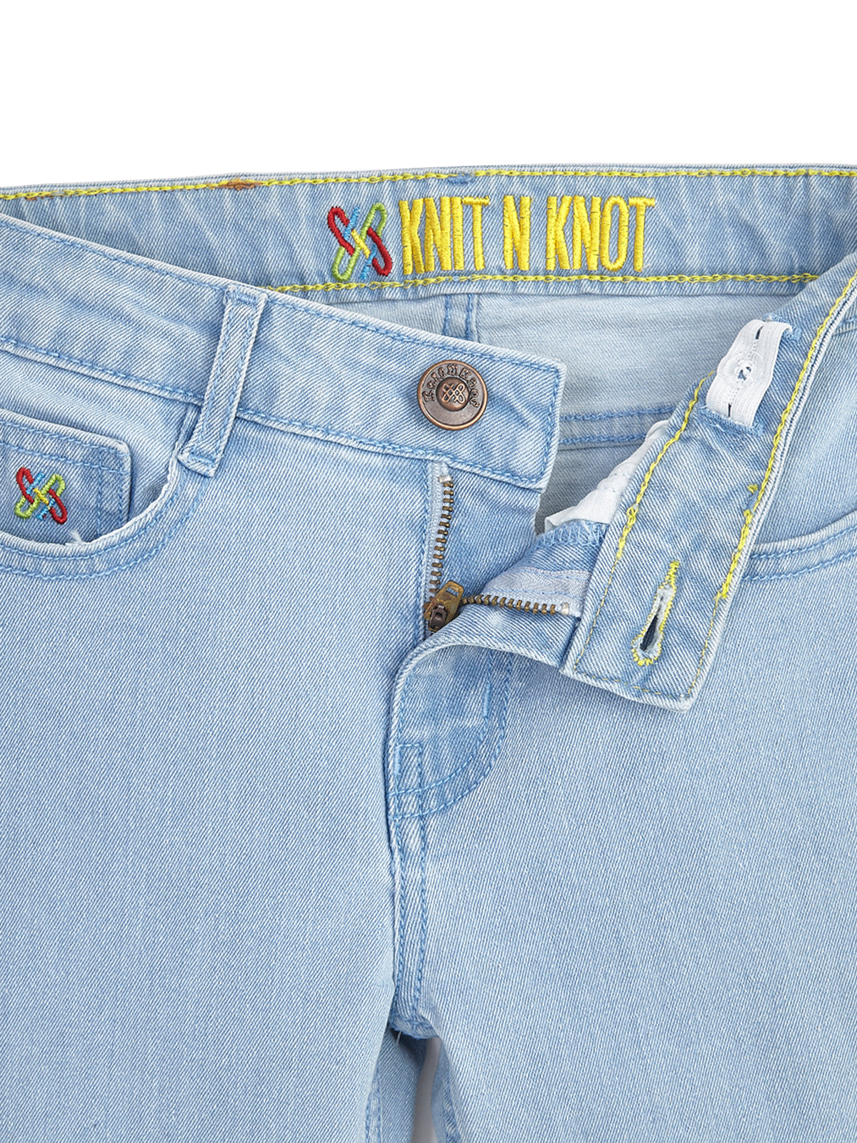 Knit N Knot Girls Bell Bottom Jeans with Lace Panels | Light Blue Flared Denim Jeans for Girls | Stylish Casual Low Waist Wide Leg Jeans for Kids