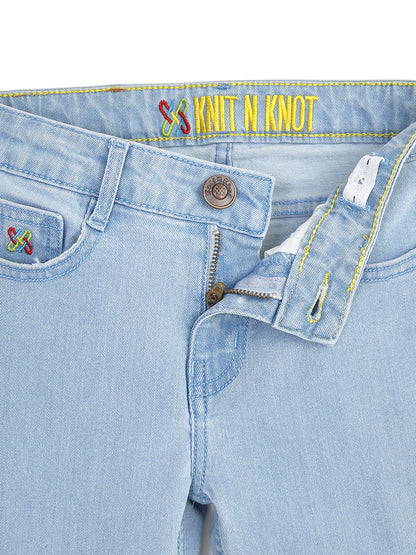 Knit N Knot Girls Bell Bottom Jeans with Lace Panels | Light Blue Flared Denim Jeans for Girls | Stylish Casual Low Waist Wide Leg Jeans for Kids