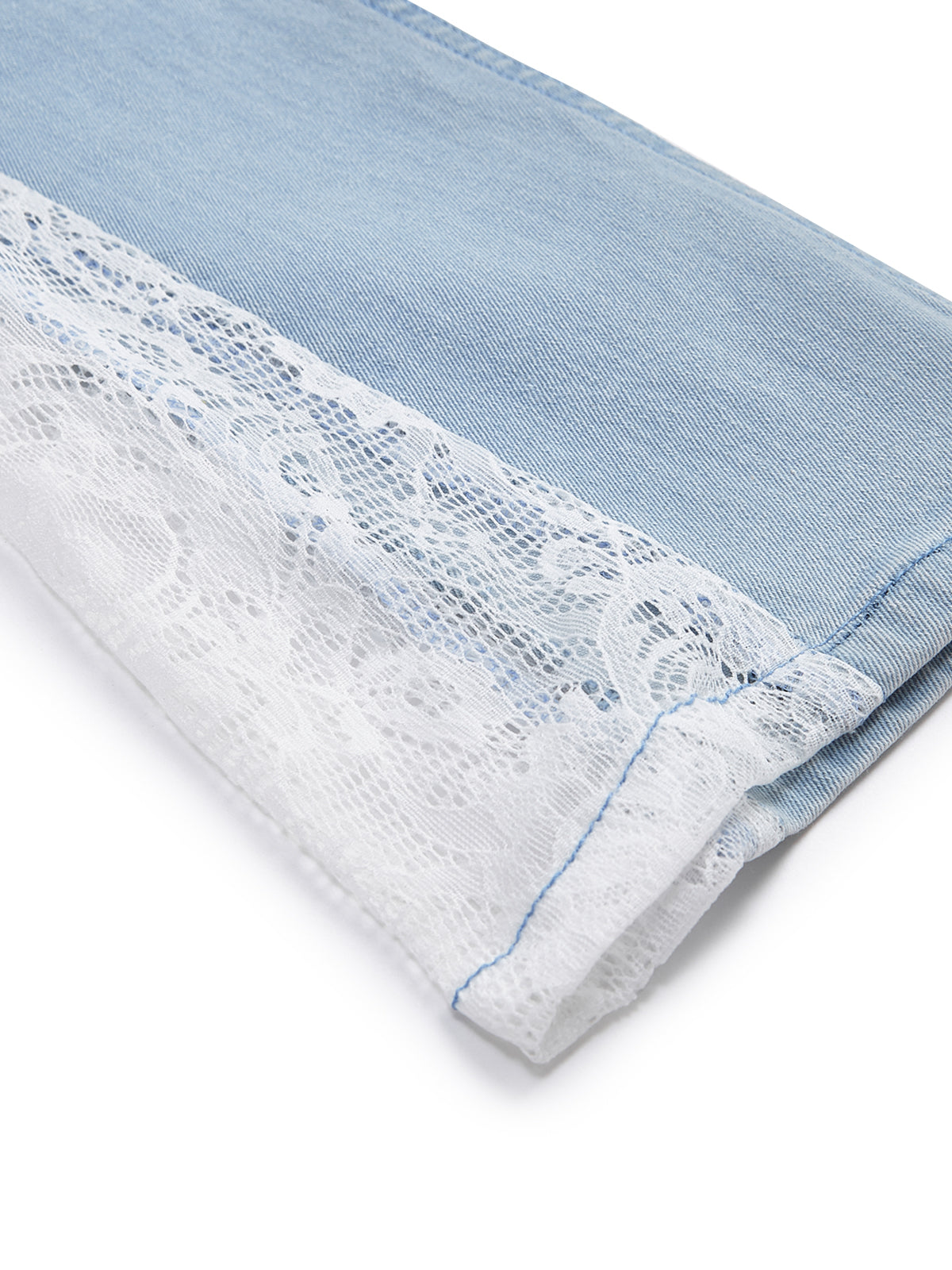 Knit N Knot Girls Bell Bottom Jeans with Lace Panels | Light Blue Flared Denim Jeans for Girls | Stylish Casual Low Waist Wide Leg Jeans for Kids