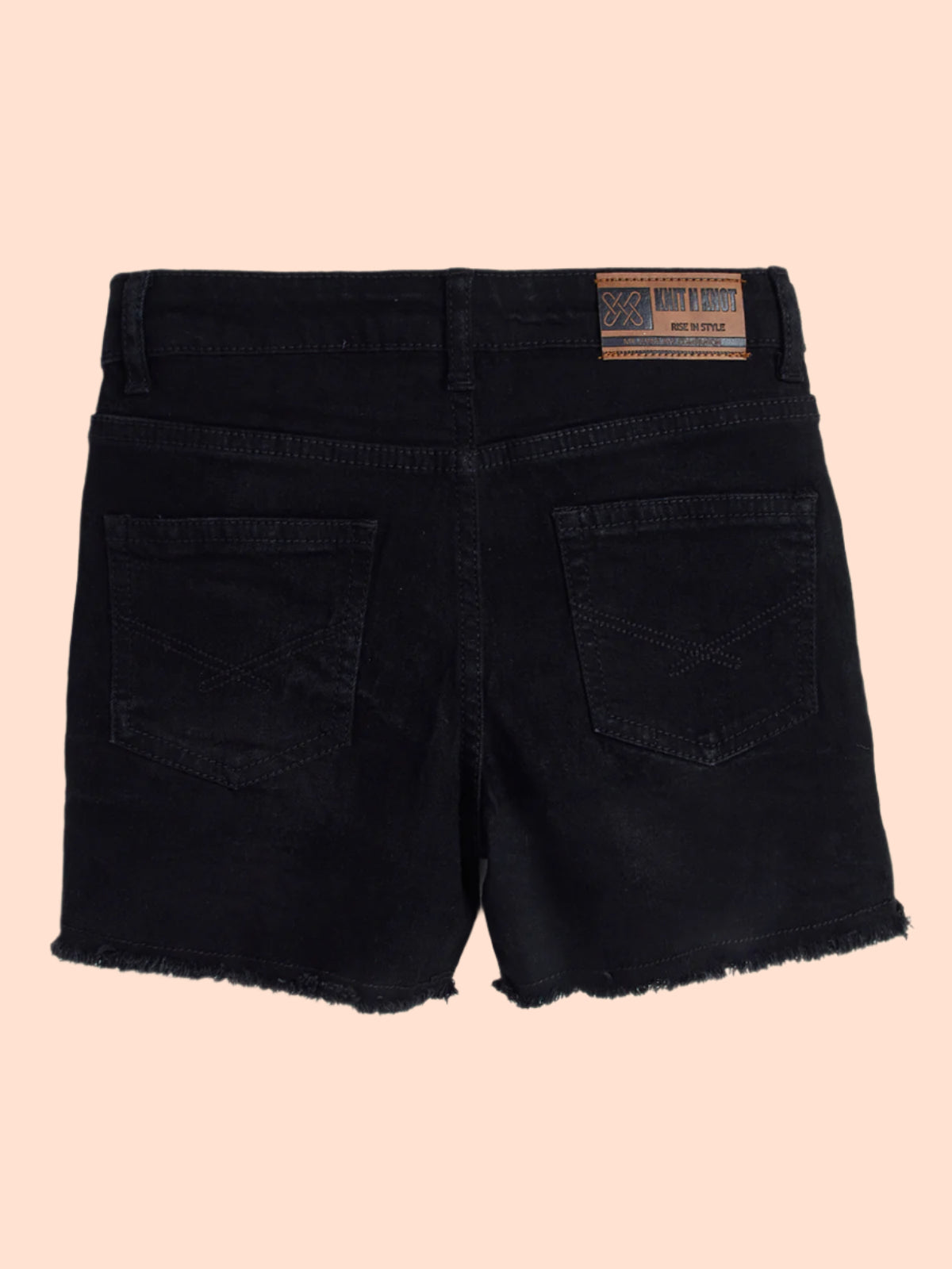 Knit N Knot Jet Black Clean Open Fringed Shorts