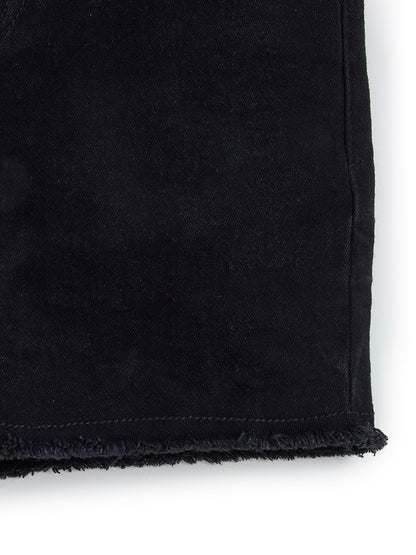 Knit N Knot Jet Black Clean Open Fringed Shorts