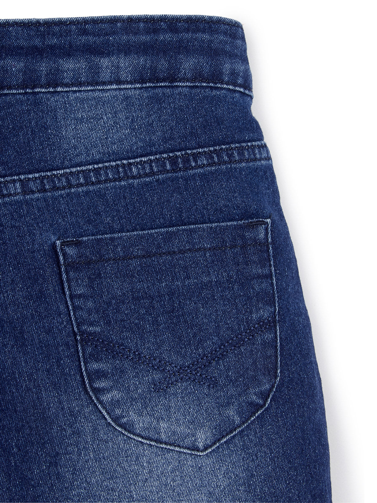 Knit N Knot Girls Blue Faded Embroidered Denim Shorts with Tie-Up Belt & Elastic Waist
