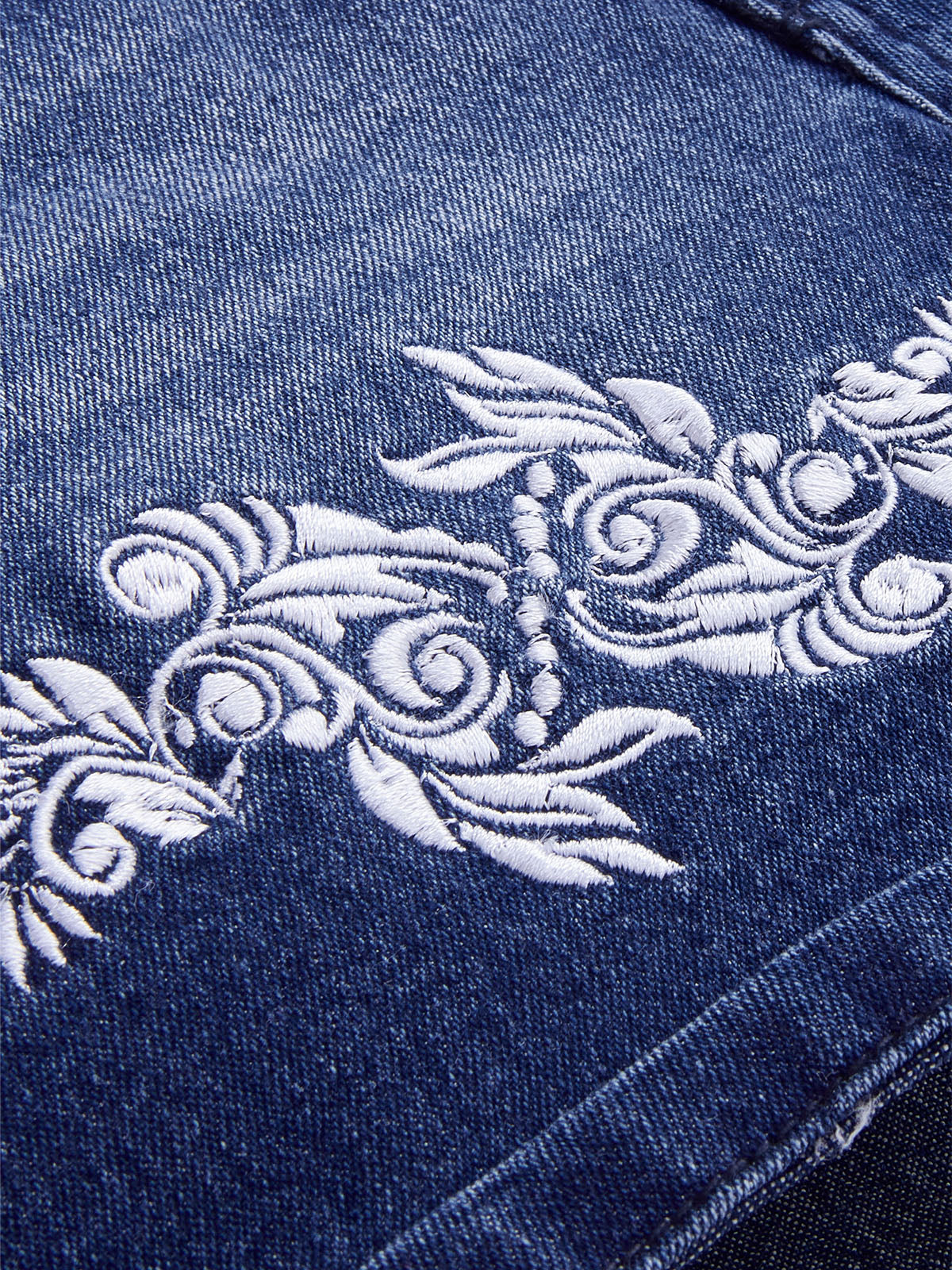 Knit N Knot Girls Blue Faded Embroidered Denim Shorts with Tie-Up Belt & Elastic Waist