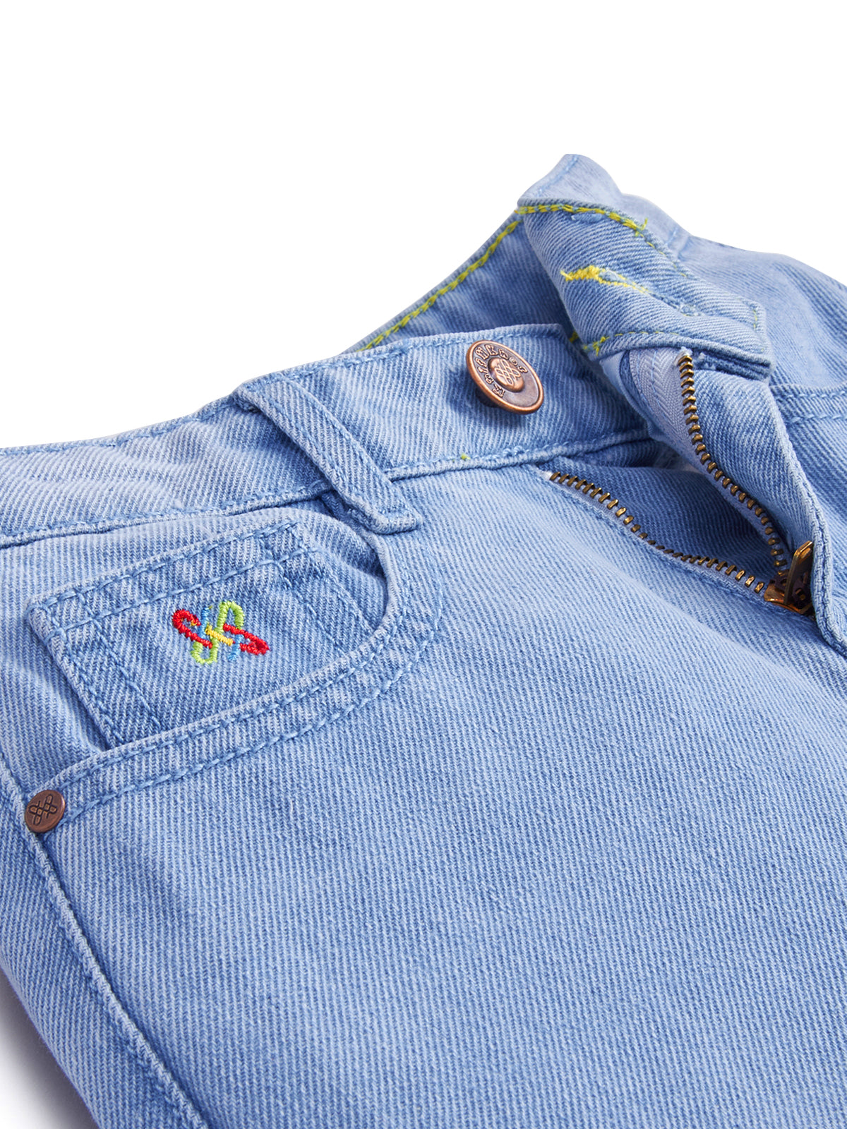 Knit N Knot Girls' Kids Light Blue Wide Leg Flared Fit Relaxed Loose high Rise Jeans with Attached Embroidered Floral Lace Bottom | Casual Festival Occassional wear | Non Stretch |Adjustable Waist