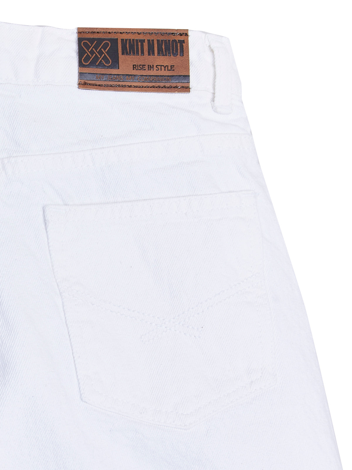 Knit N Knot Girl's Kids Premium White Wide Leg Flared Fit Relaxed Loose Torn Ruptured High Waist Frayed Bottom Jeans | Regular Casual Festival Occassional Wear | Non Stretch | Adjustable Waist