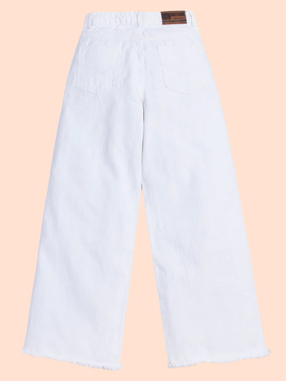 Knit N Knot Girls’ Wide Flared Fit White Jeans