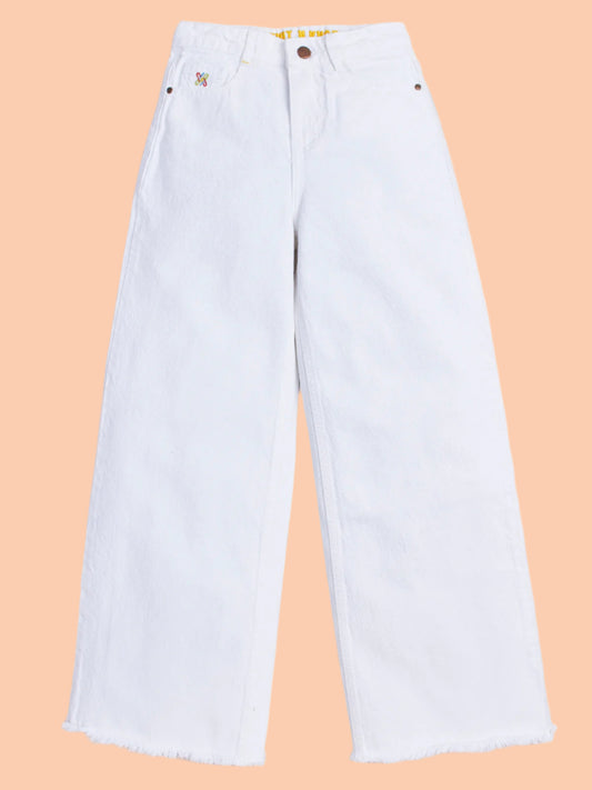 Knit N Knot Girls’ Wide Flared Fit White Jeans