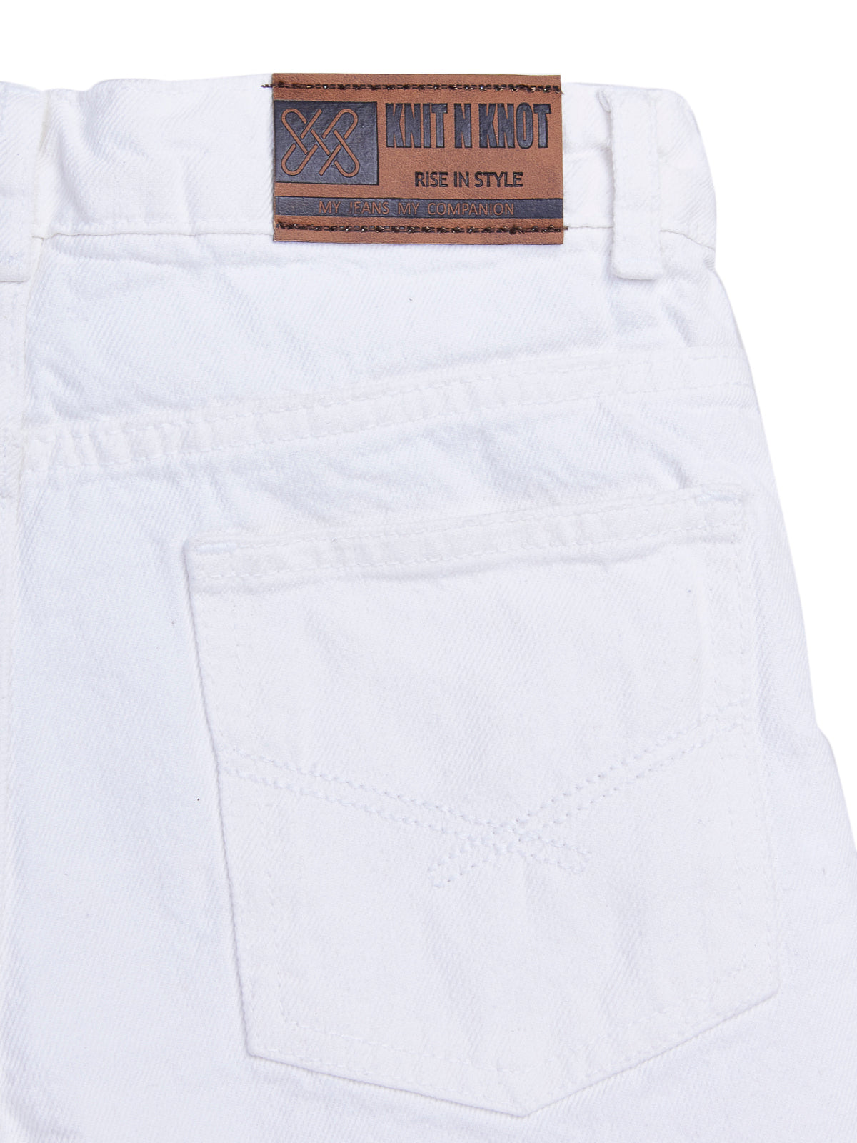 Knit N Knot White Distressed Open Fringe Shorts for Girls