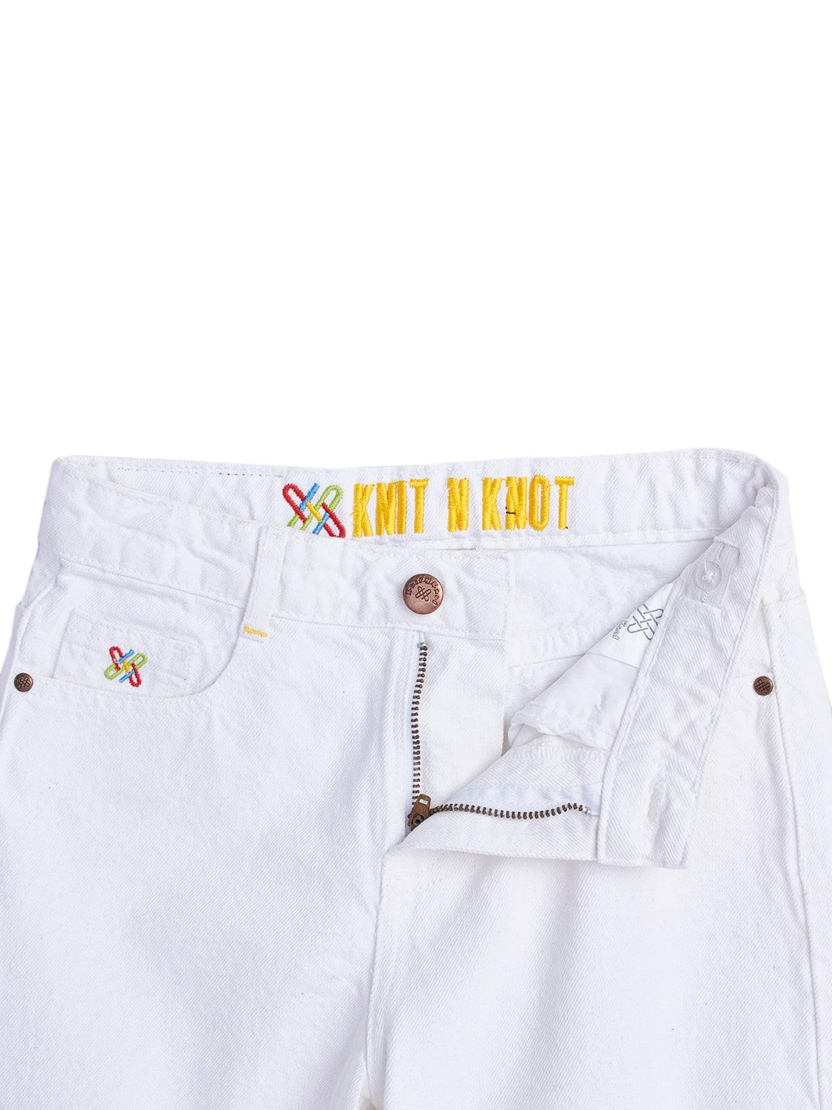 Knit N Knot Girls’ Wide Flared Fit White Jeans