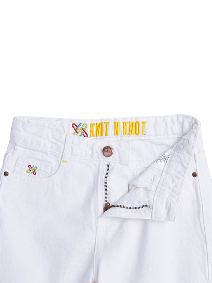 Knit N Knot Girls’ Wide Flared Fit White Jeans