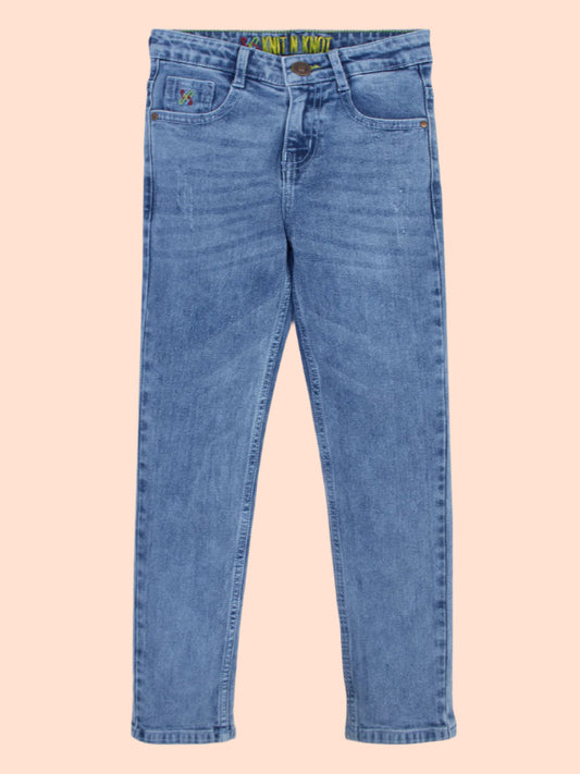 Knit N Knot Boys' Slim Fit Stretchable Blue Cloud Mist Look Jeans