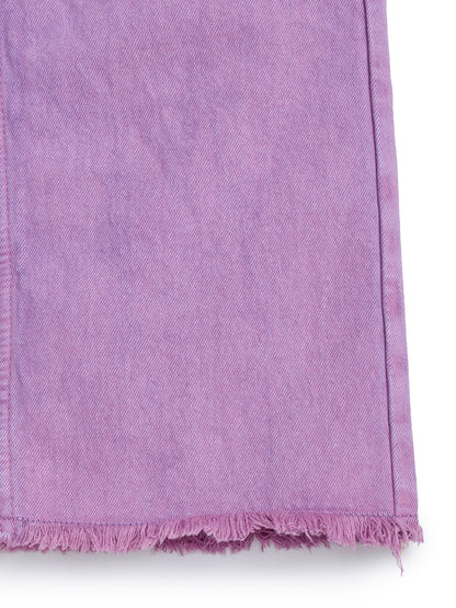 Knit N Knot Girl's Kids Lavender Light Purple Wide Leg Flared Fit Relaxed Loose Colour High Waist Frayed Bottom Jeans | Regular Casual Festival Occassional Wear | Non Stretch | Adjustable Waist