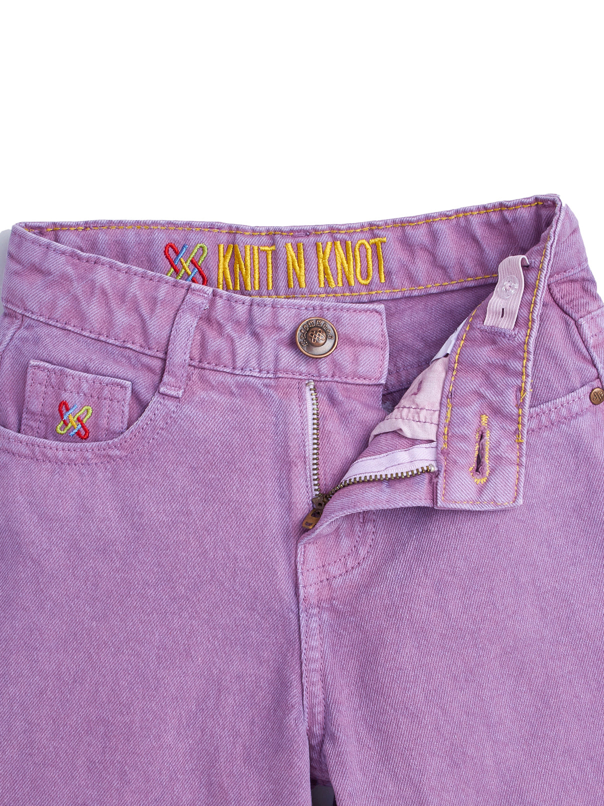 Knit N Knot Girl's Wide Flared Fit, High Waist Frayed Bottom Lavender/ Purple Jeans