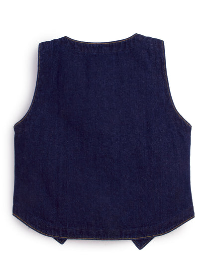 Knit N Knot Girls' Indigo Cotton Denim Co-Ord Set | Waistcoat Style Top with Cargo Jeans