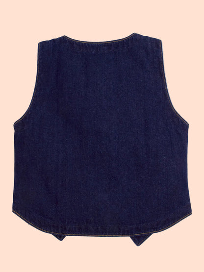 Knit N Knot Girls' Indigo Cotton Denim Waistcoat Style Sleeveless Denim Top with Front Buttons