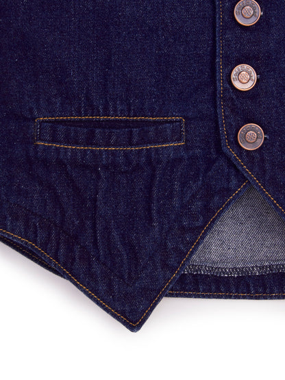 Knit N Knot Girls' Indigo Cotton Denim Waistcoat Style Sleeveless Denim Top with Front Buttons
