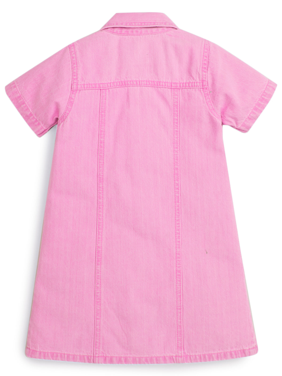 Knit N Knot Girls' Pink Denim Shirt Dress with Front Buttons & Stitch Detailing – Cotton Dress for Girls