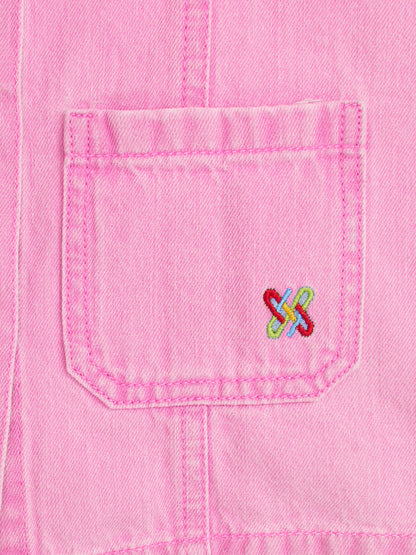 Knit N Knot Girls' Pink Denim Shirt Dress with Front Buttons & Stitch Detailing – Cotton Dress for Girls