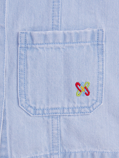 Knit N Knot Girls' Denim Shirt Dress with Front Pockets | Light Blue Casual A-Line Full Button Down Dress | Soft Cotton Jeans Stretch Fabric | Kids Summer Western Outfit