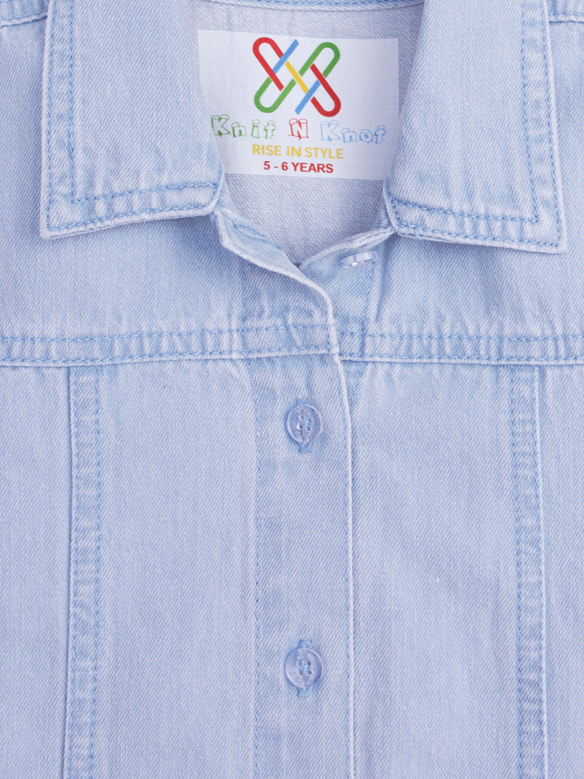 Knit N Knot Girls' Denim Shirt Dress with Front Pockets | Light Blue Casual A-Line Full Button Down Dress | Soft Cotton Jeans Stretch Fabric | Kids Summer Western Outfit