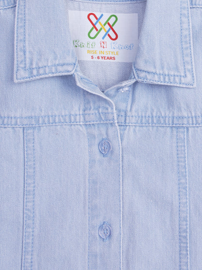 Knit N Knot Girls' Denim Shirt Dress with Front Pockets | Light Blue Casual A-Line Full Button Down Dress | Soft Cotton Jeans Stretch Fabric | Kids Summer Western Outfit