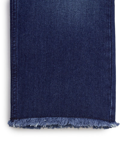 Knit N Knot Girl's Kids Raw Indigo Blue Washed Wide Leg Flared Fit Relaxed High Waist Frayed Bottom Jeans