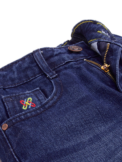 Knit N Knot Girl's Kids Raw Indigo Blue Washed Wide Leg Flared Fit Relaxed High Waist Frayed Bottom Jeans