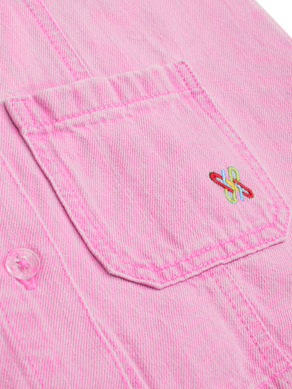 Knit N Knot Girls' Pink Denim Shirt Dress with Front Buttons & Stitch Detailing – Cotton Dress for Girls