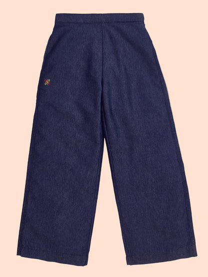 Knit N Knot Girls' Soft Denim Top & Palazzo Co-Ord Set with Tie-Up Straps
