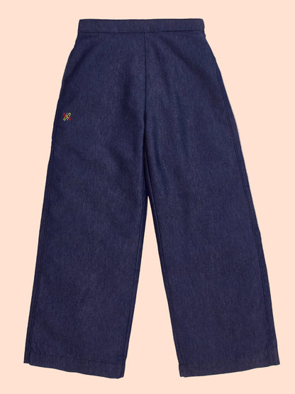 Knit N Knot Girls Indigo Denim Wide-Leg Palazzo Pants | Long Length
