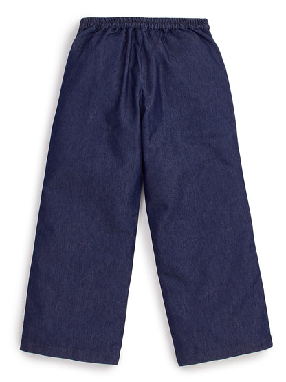 Knit N Knot Girls' Soft Denim Top & Palazzo Co-Ord Set with Tie-Up Straps