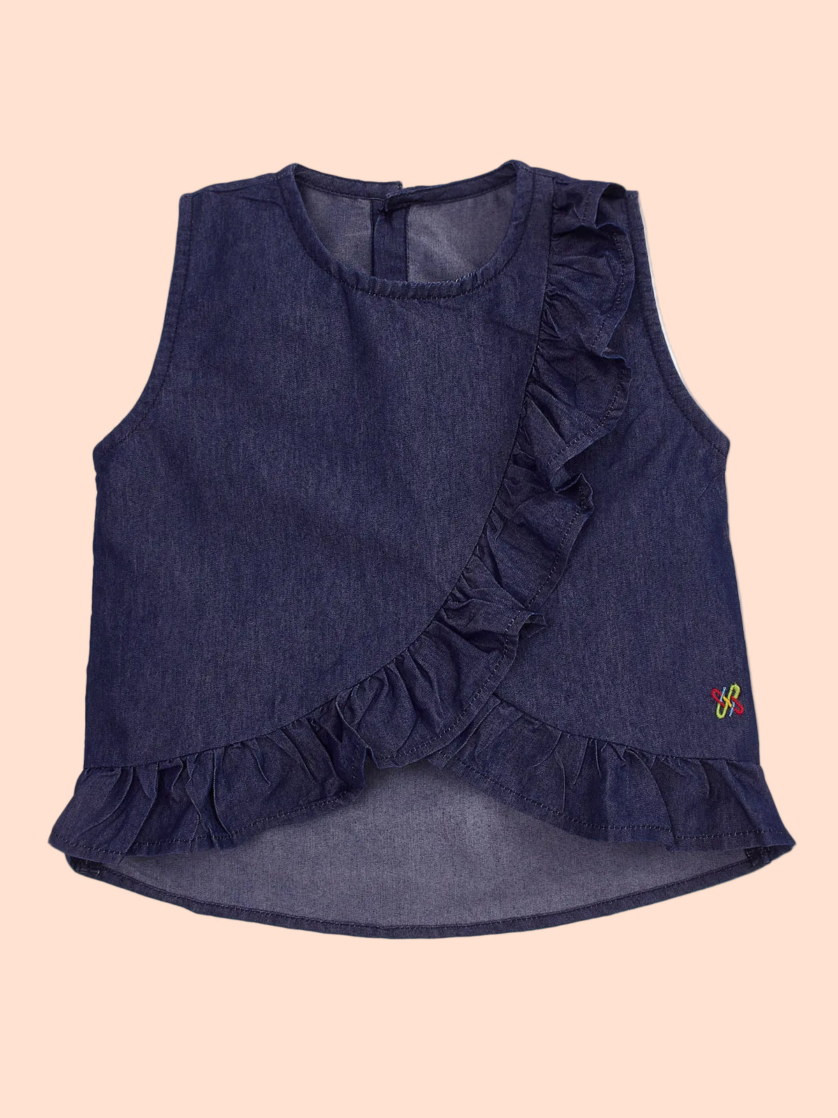 Knit N Knot Girls' Indigo Denim Co-ord Set with Ruffled Top & Palazzo