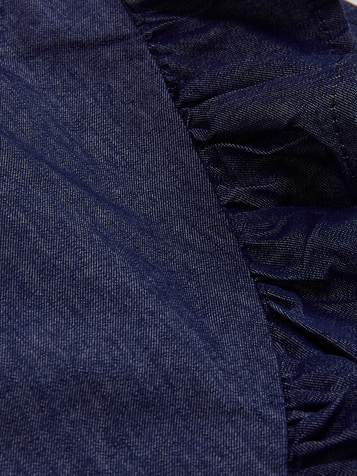 Knit N Knot Girls' Sleeveless Stylish Indigo Denim Ruffle Crop Top