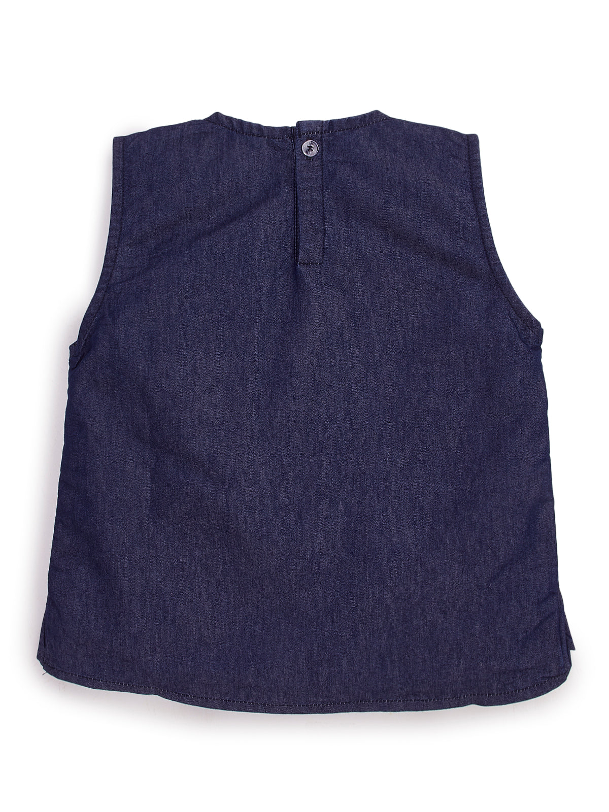 Knit N Knot Girls' Sleeveless Stylish Indigo Denim Ruffle Crop Top