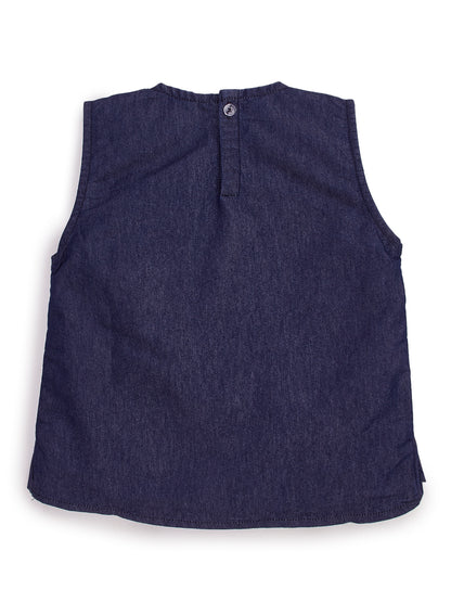 Knit N Knot Girls' Indigo Denim Co-ord Set with Ruffled Top & Palazzo