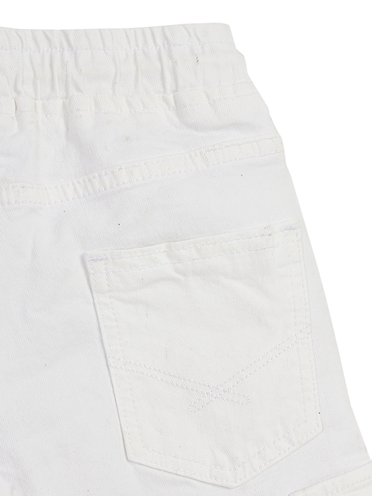 Knit N Knot Boys Solid Denim Cargo Shorts, White Stretch Denim Shorts Knee Length, Summer Cotton Casuals, Elastic with Drawstring, Kids Comfortable Fashion Wear